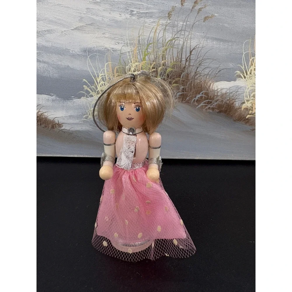 Pink Ballerina Nutcracker Wooden Christmas Ornament Blonde Hair 6 Inch